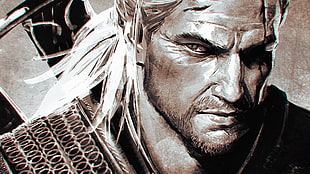 man face digital wallpaper, The Witcher, digital art, artwork, video games