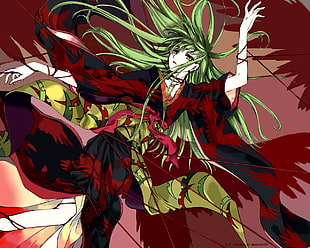 green haired woman anime illustration