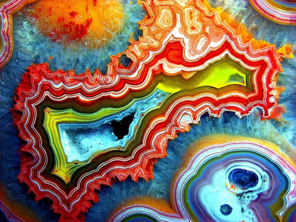 multicolored geode, mineral, colorful, blue, yellow HD wallpaper