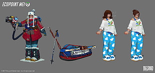 Ecopoint Mei digital artwork, Overwatch, concept art, Mei (Overwatch), pyjamas