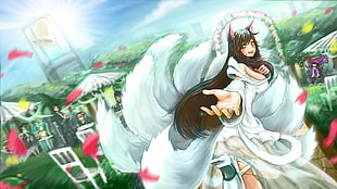 female anime character wolf wallpaper, League of Legends, video games, Ahri, marriage