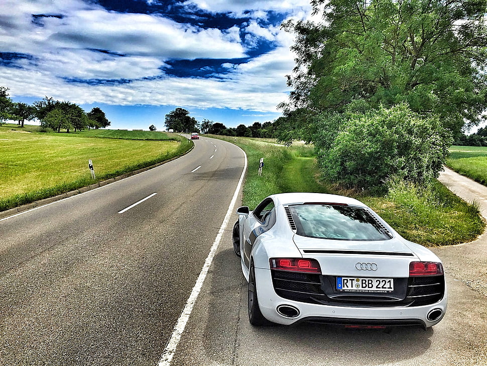 white audi sports car near green grass HD wallpaper