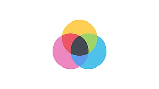 white background with multi-colored circles illustration, CMYK, color codes, RGB, white