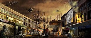people shooting zombies digital wallpaper, zombies, apocalyptic HD wallpaper
