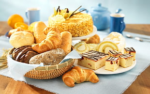 assorted bread on plates HD wallpaper