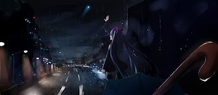 blue haired female anime character, anime, Hatsune Miku, rain, crying