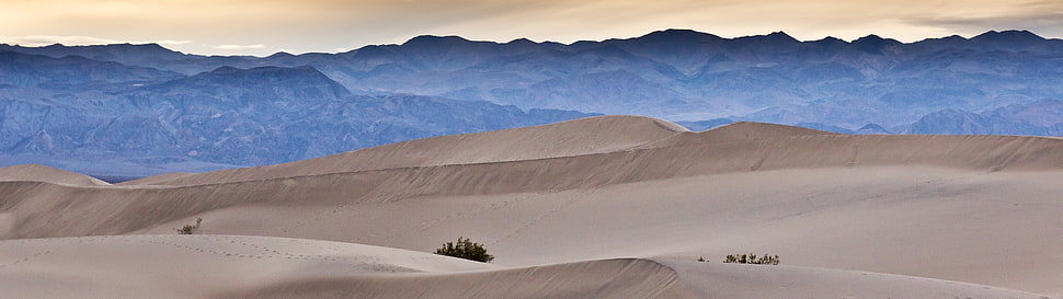 white and blue bed mattress, multiple display, landscape, desert HD wallpaper