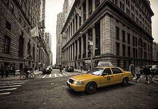 yellow Ford taxi sedan, taxi, New York City, traffic, vehicle