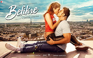 man and woman kissing with Befikre overlay text