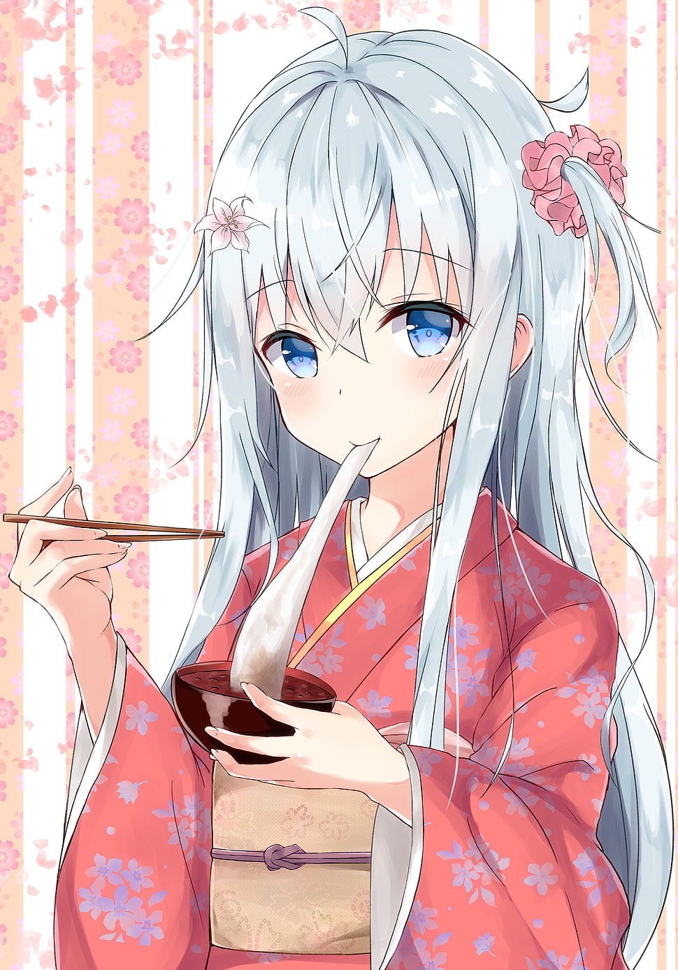 gray-haired female character wearing kimono, Hibiki(Kancolle), Kantai Collection, kimono, white hair HD wallpaper