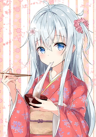 gray-haired female character wearing kimono, Hibiki(Kancolle), Kantai Collection, kimono, white hair