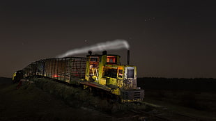 black and red train toy, night, train, vehicle HD wallpaper