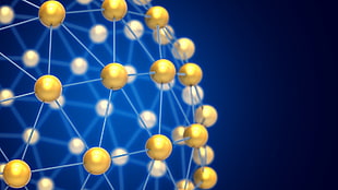 yellow molecules illustration, digital art, abstract, CGI, 3D