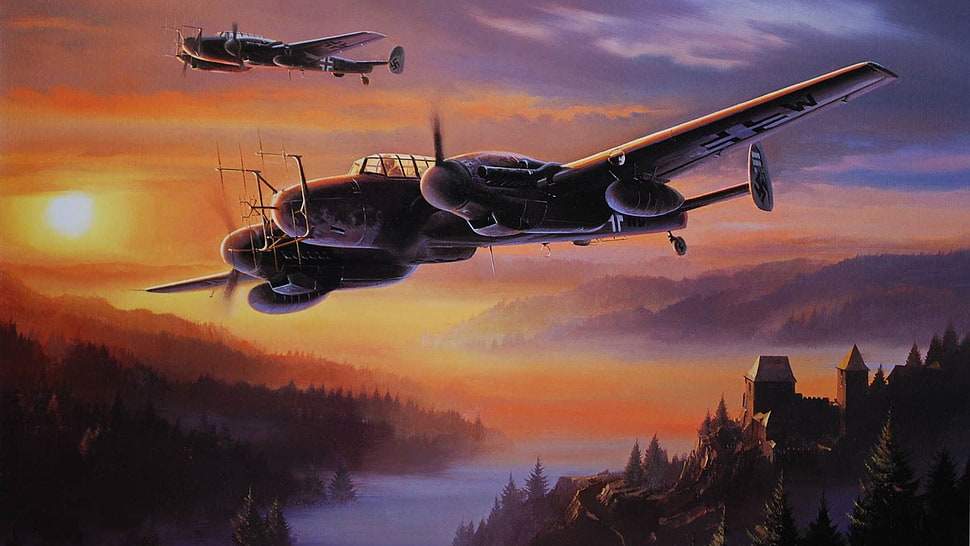 black propeller plane, aircraft, military, airplane, war HD wallpaper
