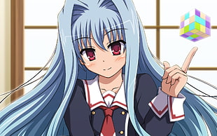 female anime character with blue and white school uniform