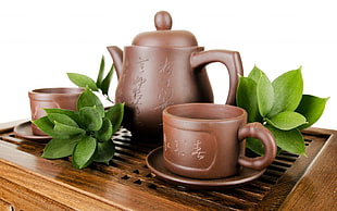 brown clay tea set