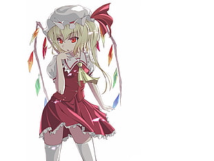 female anime character in red and white dress