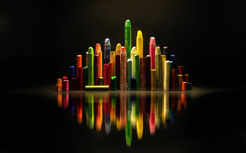 assorted-color marker lot, black, reflection, chalk HD wallpaper