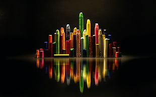 assorted-color marker lot, black, reflection, chalk