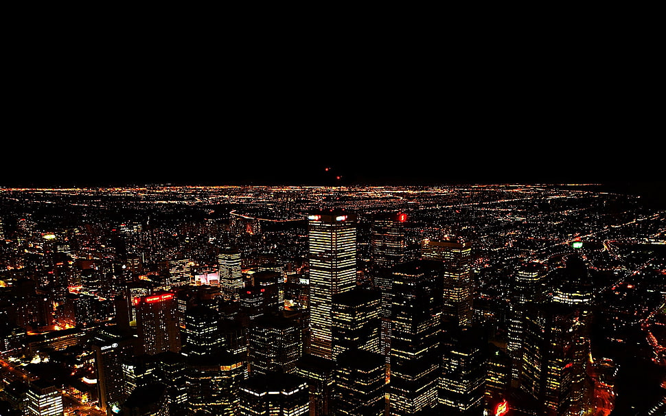 aerial photo of city skyline at nighttime HD wallpaper
