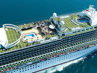 green, white, and brown cruise ship, cruise ship, ship, vehicle