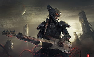 man playing guitar game wallpaper, fantasy art, guitar, Moon HD wallpaper
