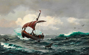 galleon ship painting, Vikings, ship, longships, sailing ship
