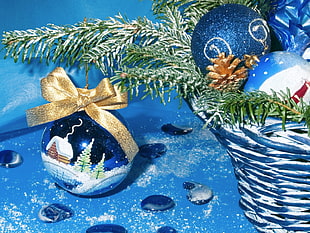 blue and white Christmas bauble