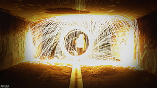 fireworks photo, long exposure, light painting, circle, fire