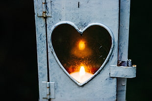 grey steel case, Heart, Candle, Fire