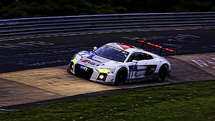 white Audi R8 on race track HD wallpaper