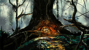 field of trees during winter wallpaper, digital art, fantasy art, trees, branch HD wallpaper