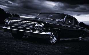 black Chevrolet coupe, car, vehicle, dark, Oldtimer HD wallpaper