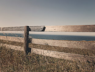 brown wooden fence near the shoreline HD wallpaper