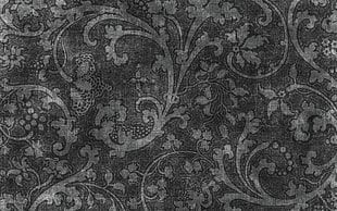 gray and white floral area rug, lace, pattern, monochrome, texture