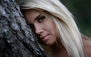 macro shot of blonde haired female