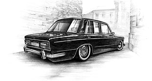 classic black sedan sketch