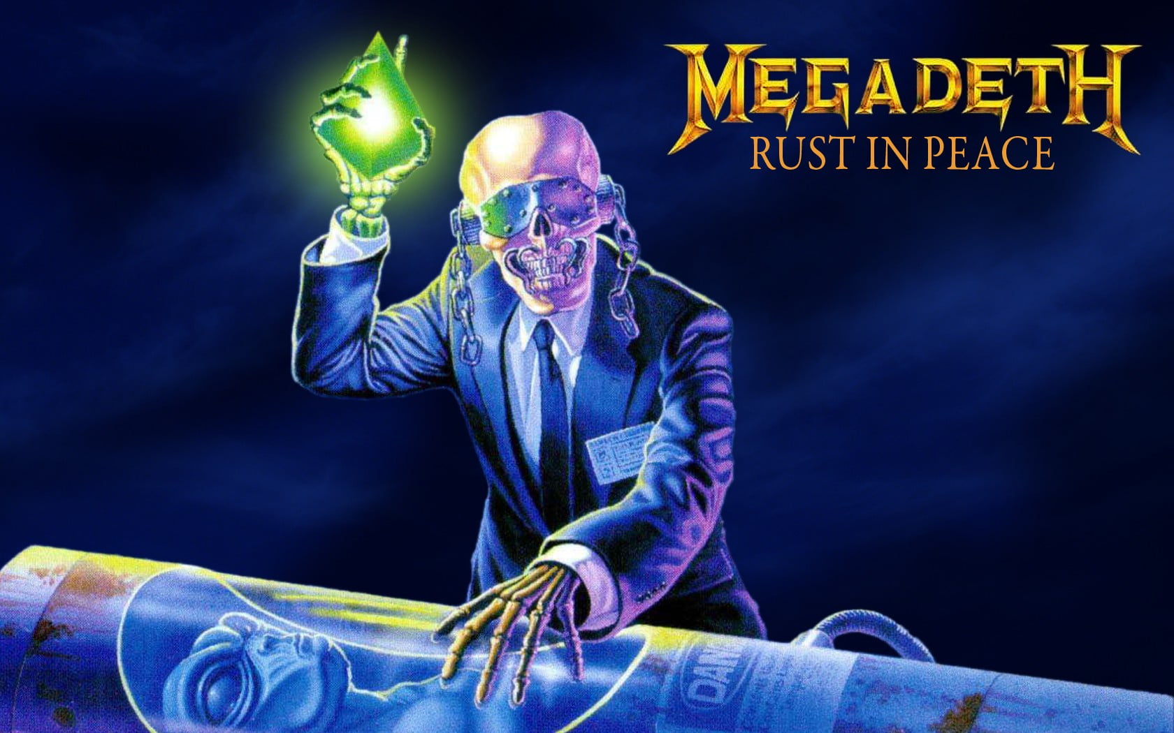 Megadeth Rust in Peace album cover, Rust in Peace, Vic Rattlehead, Megadeth, thrash metal