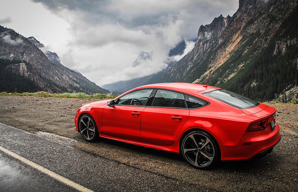 red sedan HD wallpaper
