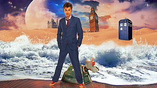 men's blue suit, Doctor Who, The Doctor, TARDIS, David Tennant