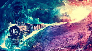 train against red and teal background graphic wallpaper