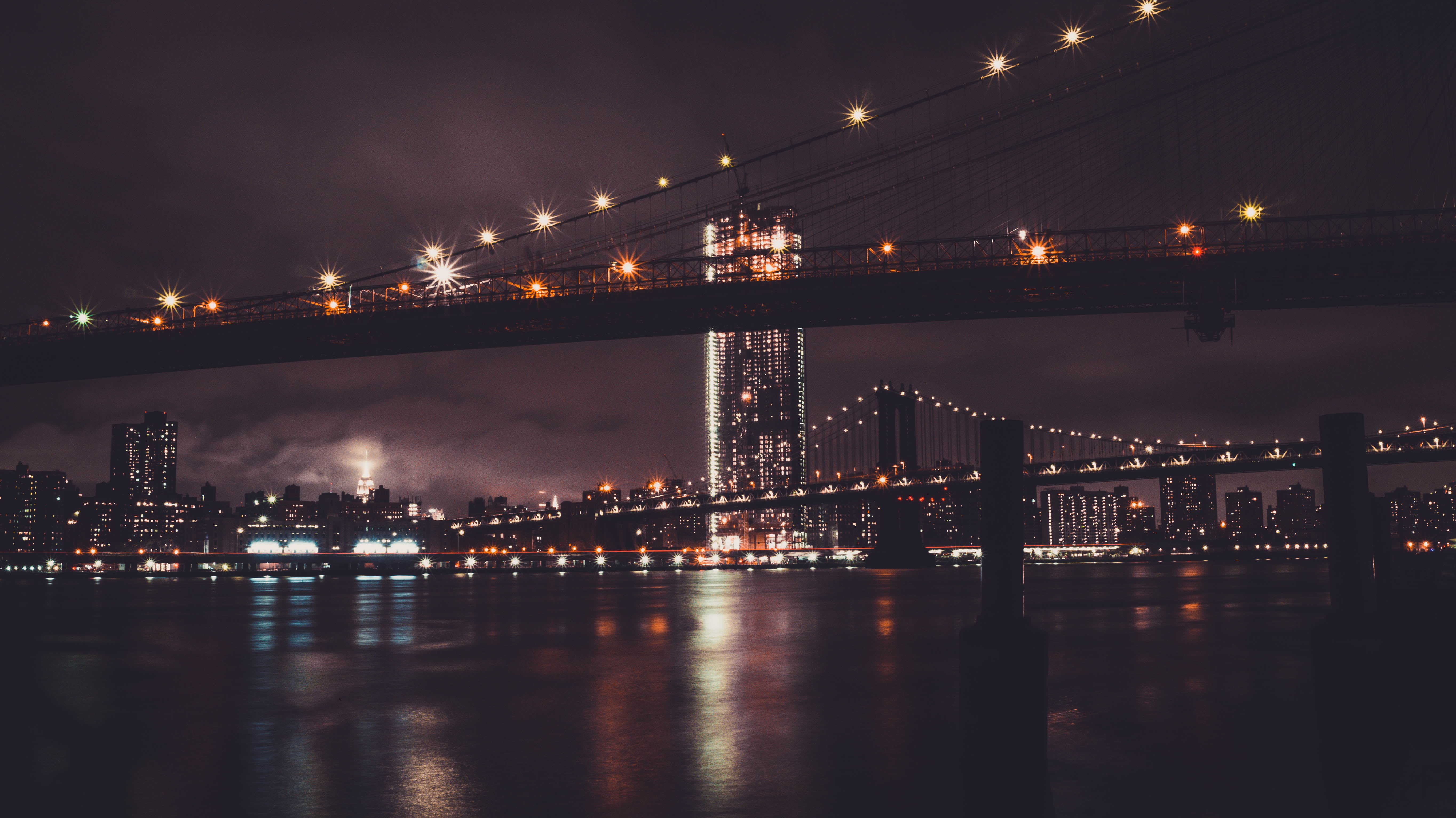 Lighted Brooklyn Bridge at night HD wallpaper | Wallpaper Flare