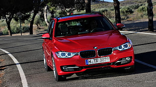 red BMW SUV, BMW 3, red cars, vehicle, road