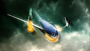 burning plane illustration, aliens
