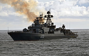 photo of black 650 war ship on ocean HD wallpaper