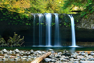 landscape photography of water falls HD wallpaper