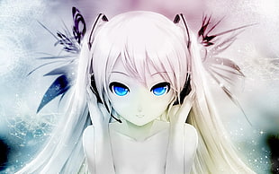 female anime character illustration, blue eyes