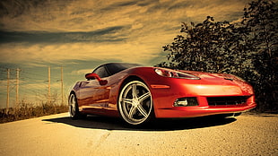 red sports coupe, car, red cars, vehicle, Chevrolet