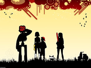silhouette of people and animals illustration, anime, FLCL, Haruhara Haruko, Nandaba Naota HD wallpaper