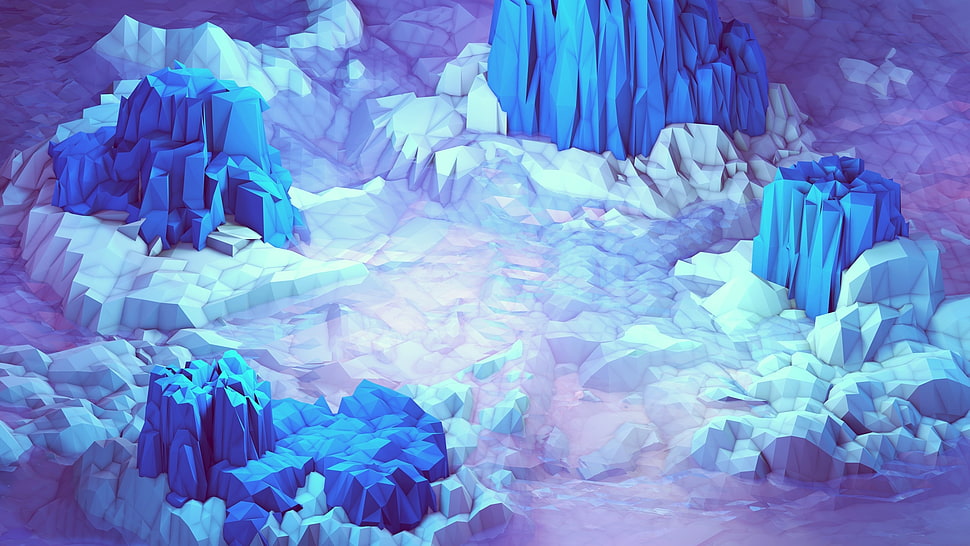 blue and white crystal illustration HD wallpaper